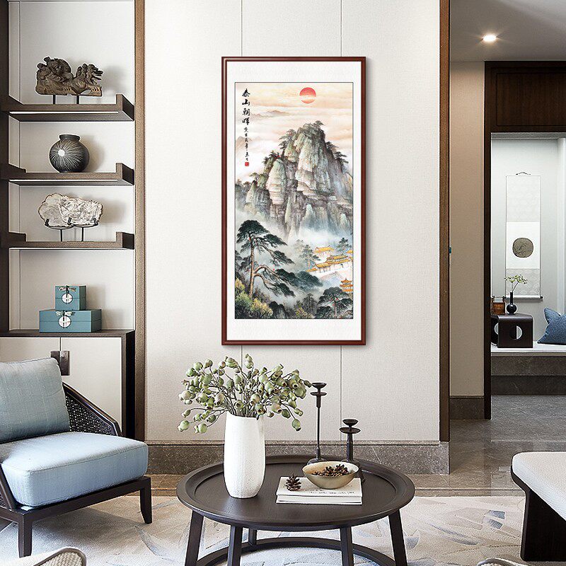 泰山日出图进门玄关装饰画办公室挂画山水画走廊尽头壁画靠山图