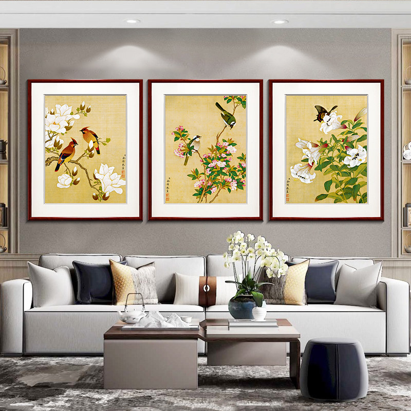 余穉花鸟图中式装饰画客厅壁画卧室墙画现代有框画餐厅挂画水墨画
