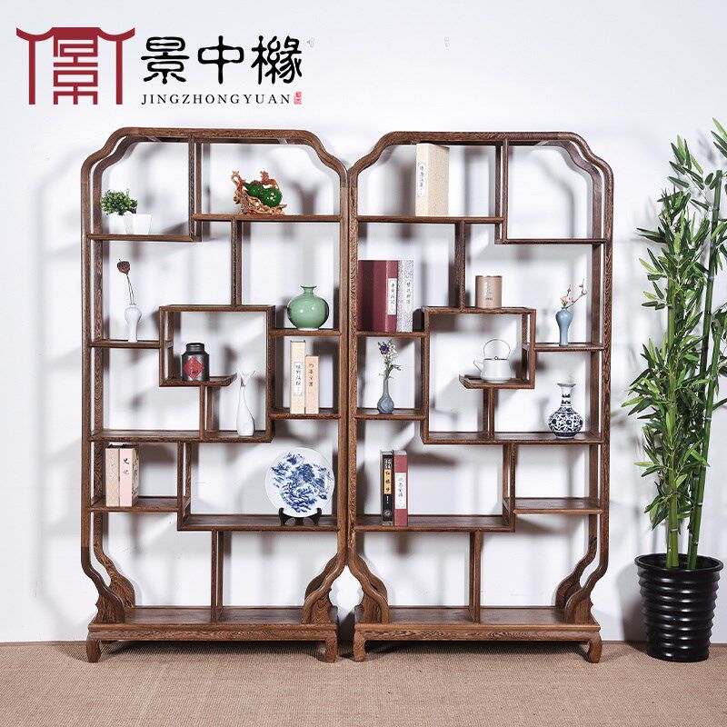 红木家具鸡翅木博古架实木中式小古玩茶叶架摆件架客厅玄关隔断架