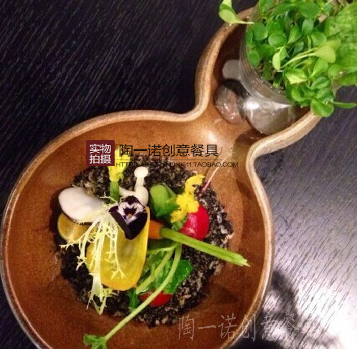 创意葫芦餐具沙拉凉菜特色菜盛器紫砂葫芦艺术时尚主题餐厅新款