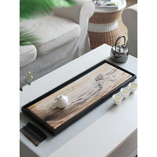 天然整块木化石茶盘大小排水乌金石茶台 简约家用办公室石材茶海