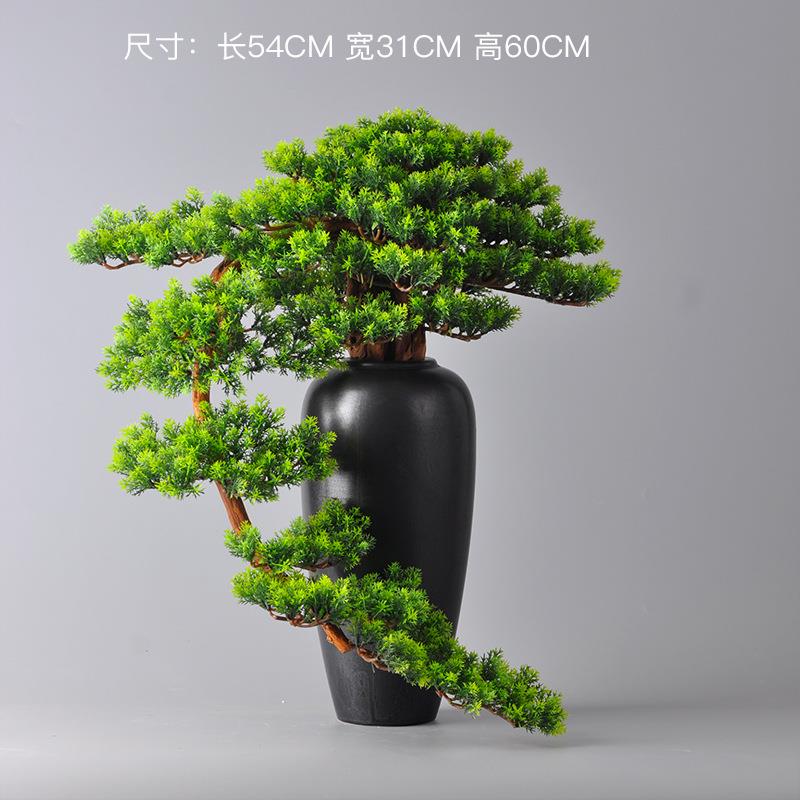 仿真迎客松盆景摆件崖柏根雕木制工艺品客厅中式家具展厅装饰摆件