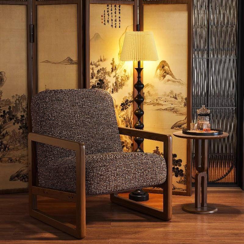 中古沙发椅设计师款家用客厅卧室单人复古实木休闲轻奢高级咖啡椅