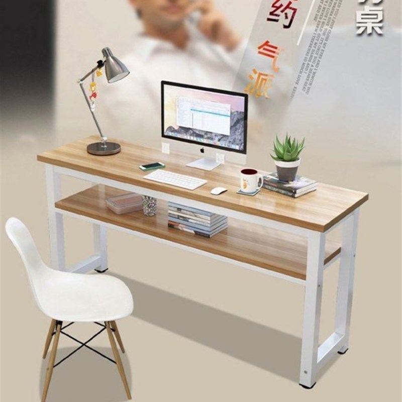 电脑桌80*40*75靠墙窄双层电脑桌组合书桌椅原木长条桌长100*120*