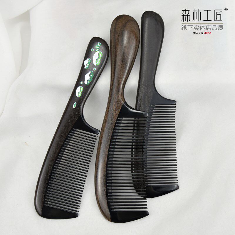 森林工匠高端定制设计印花沉贵宝真牛角梳齿家用防静电木梳子男女