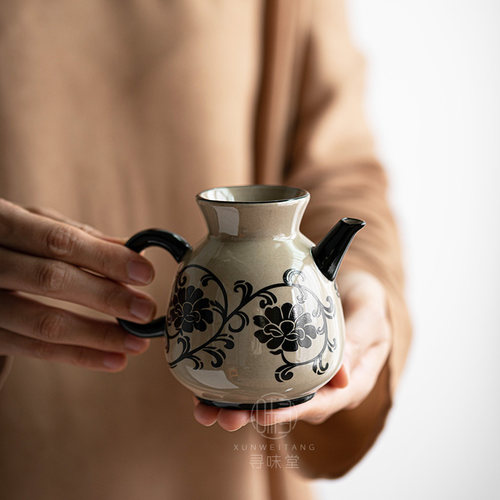 民窑雕花公道杯复古风磁州窑茶海青灰釉陶瓷匀杯分茶器功夫茶具