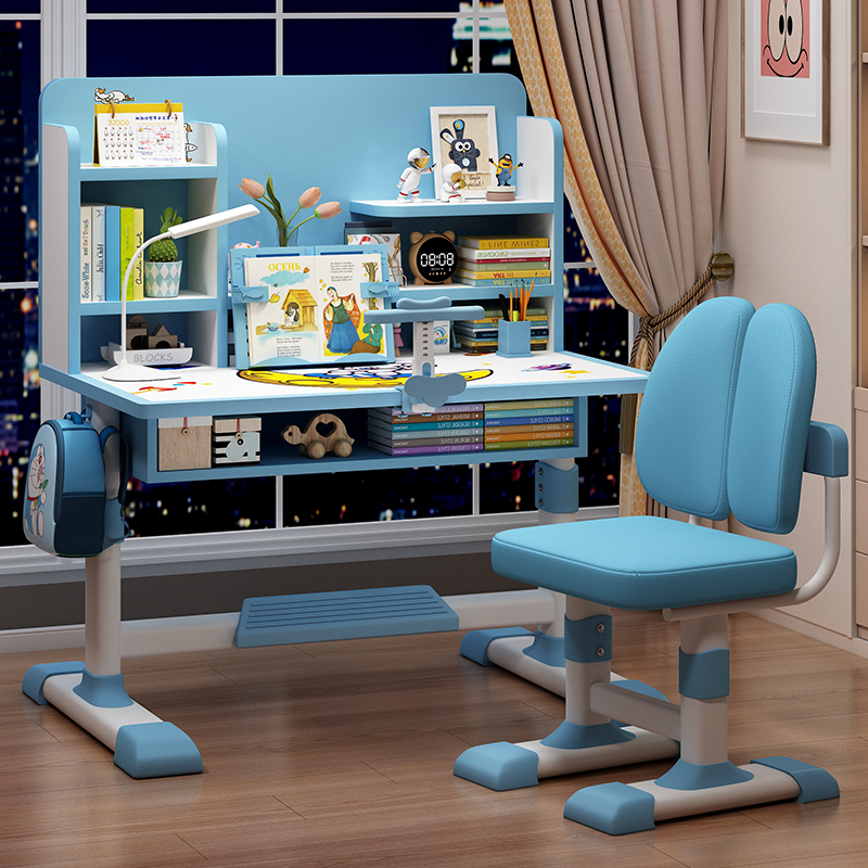 儿童学习书桌现代简约学生家用小孩写作业升可降学习桌椅组合套装