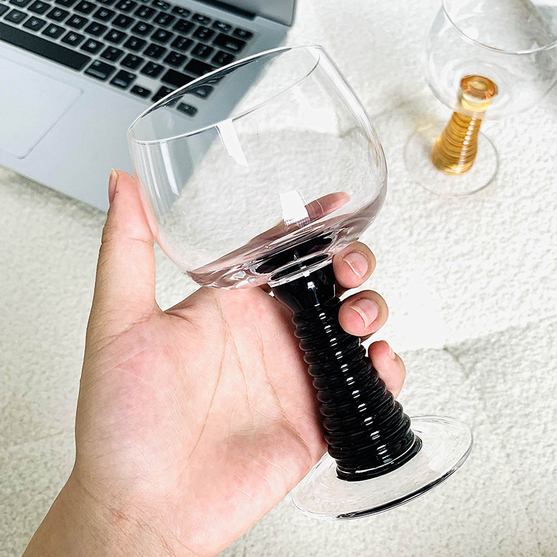 杯复古螺丝高脚杯甜点冰激凌杯香槟甜酒杯彩色玻璃鸡尾杯中古玻璃