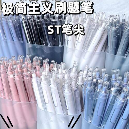 莫兰迪色按动小白笔头速干刷题笔