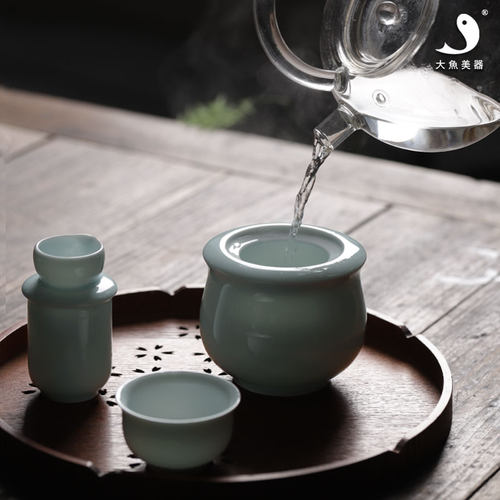 大鱼美器温酒器景德镇陶瓷手工温酒壶家用烫酒壶影青酒具酒杯礼物