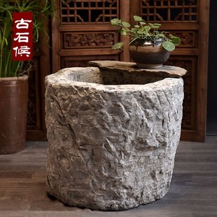 明清时期古旧老石器石缸石盆鱼缸花盆石臼插花花瓶仿古装饰复古槽