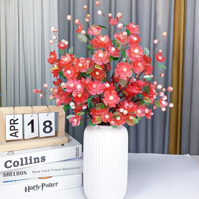 渐变牡丹花材料包手工DIY串珠条纹瓶花艺花束摆件果冻炫彩仿真花