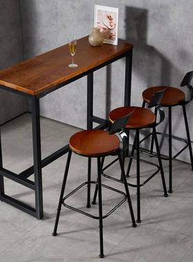 吧台桌家用酒吧高脚桌奶茶店咖啡厅桌椅纯实木阳台靠墙长条休闲吧