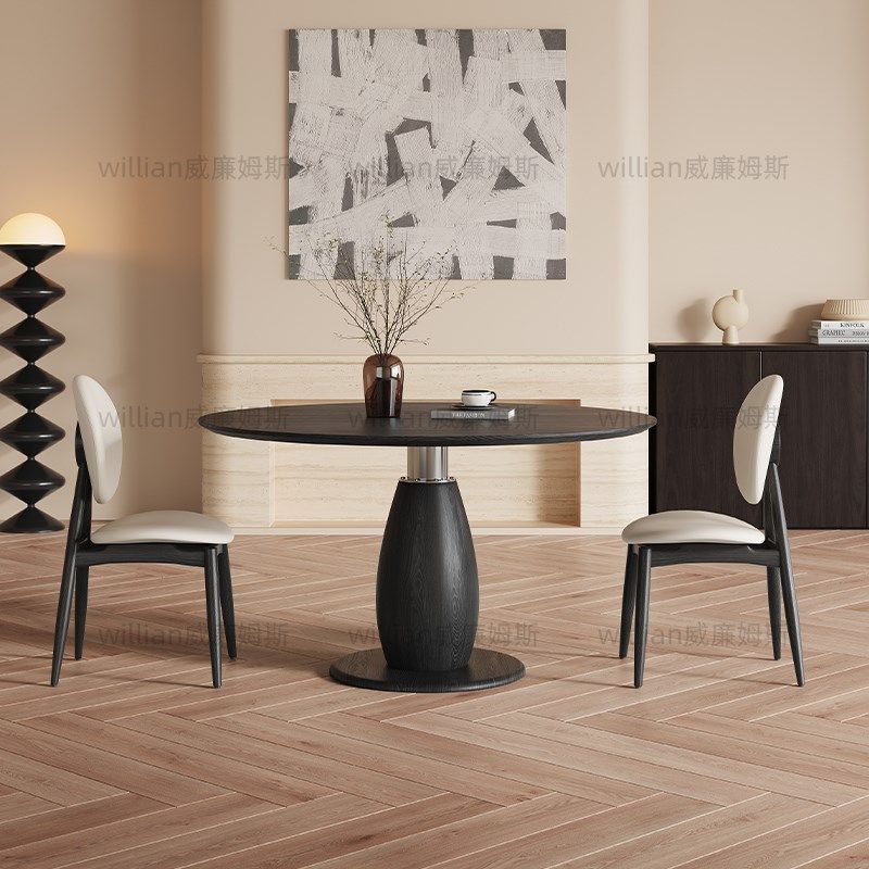 中古风实木面圆桌法式复古小户型家用餐桌椅组合意式极简洽谈桌椅,住宅家具,岩板餐桌,淘宝优惠券,粉丝福利购,淘宝优惠卷