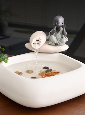 创意流水招财生财摆件家居陶瓷小型喷泉办公室桌面循环水开业礼品