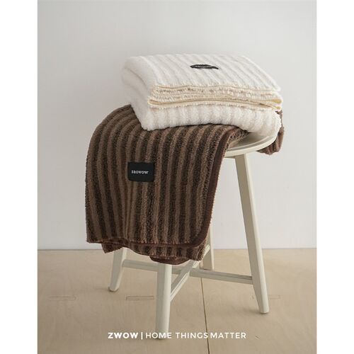 造卧zwow秋冬条纹美拉德棕白色床上盖毯休闲毯绒毯沙发毯子午睡毯