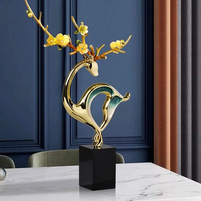 新款珐琅彩梅花鹿装饰摆件客厅玄关创意桌面饰品酒柜摆设商务礼品