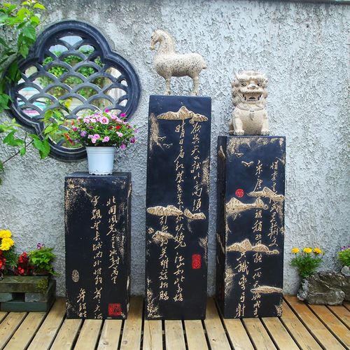 复古落地仿古石柱客厅玄关家居展示柱展厅摆件底座书法柱子装饰品