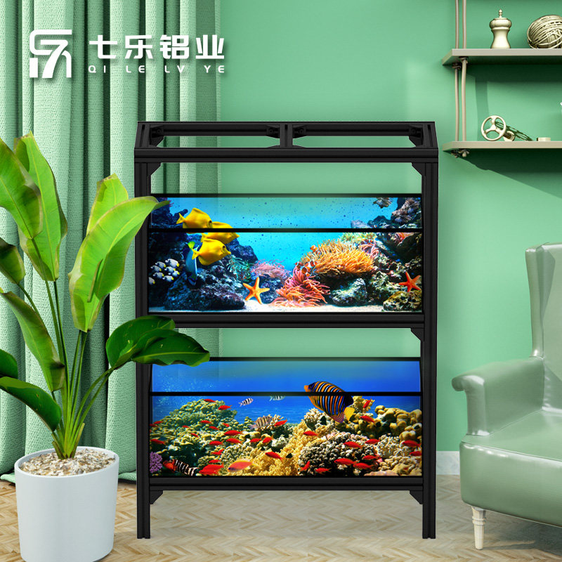 黑色铝合金型材龟鱼缸架子底座柜子承重多层双层组缸铝材支架定做