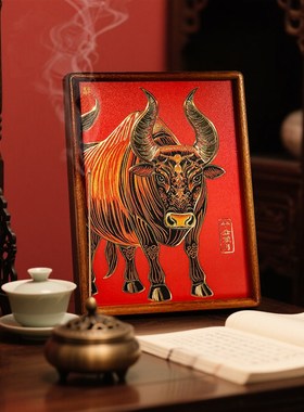 铜艺世家手工錾刻铜雕画12生肖牛家居装饰画十二生肖桌面摆件摆台