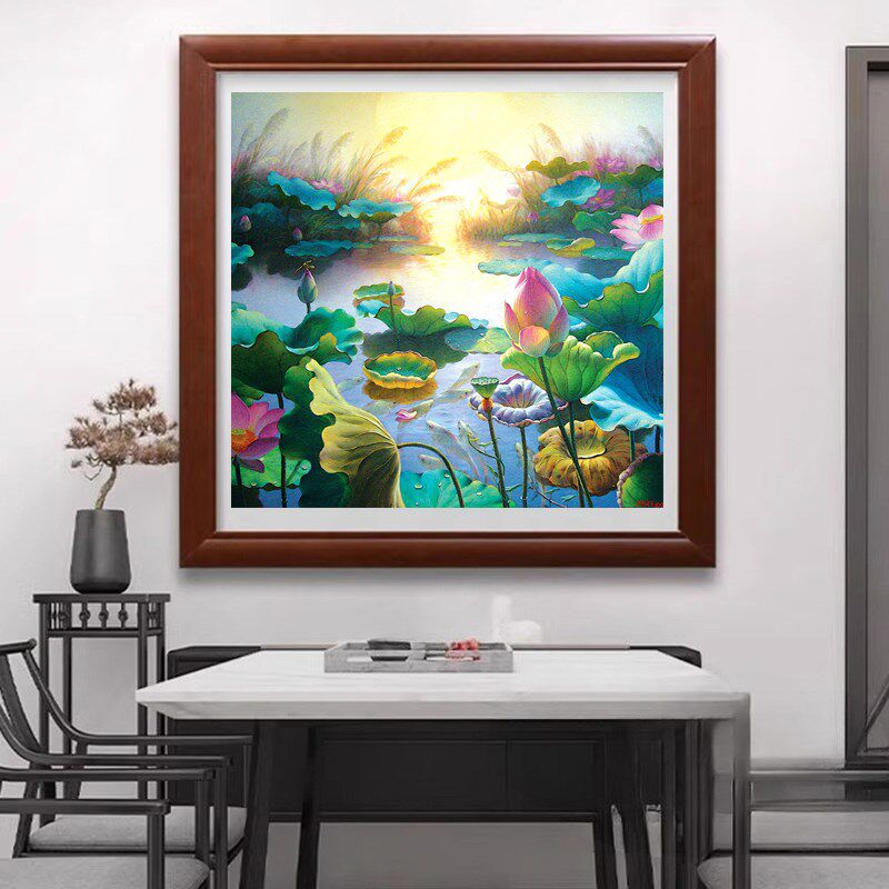 苏绣DIY套件初学材料包 夕阳荷花池 玄关客厅卧室餐厅 刺绣装饰画