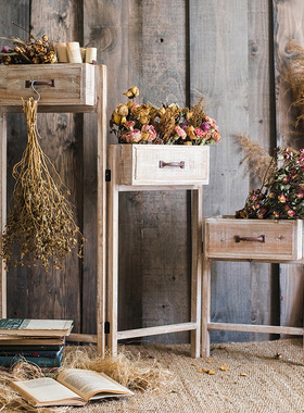 田园复古木质阶梯花架屏风隔断花器花柱插花造景婚礼道具落地摆件