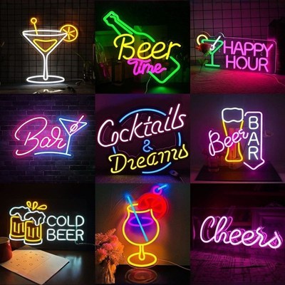 霓虹灯定制酒吧背景墙装饰氛围灯啤酒鸡尾酒干杯酒造型发光字灯牌