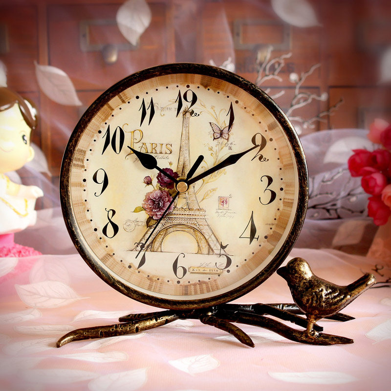 欧式田园台钟静音 台式座钟创意铁艺客厅时尚摆件钟表 复古小钟,家居饰品,台钟/闹钟,淘宝优惠券,粉丝福利购,淘宝优惠卷