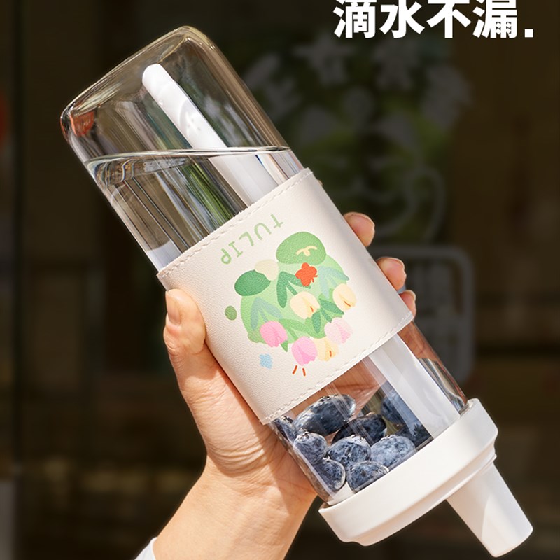 玻璃牛奶杯微波炉可加热豆浆杯家用便携外带密封粗吸管喝粥的杯子