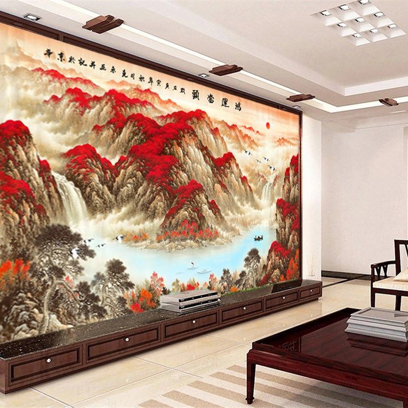 山水画贴纸墙壁贴画背景墙墙贴墙画墙面装饰壁画风景客厅墙纸自粘