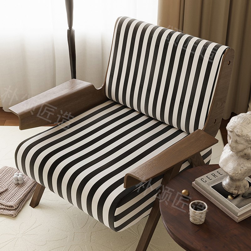 朴颂匠造轻法式复古单人客厅阳台高端中古风设计师白蜡木休闲椅子