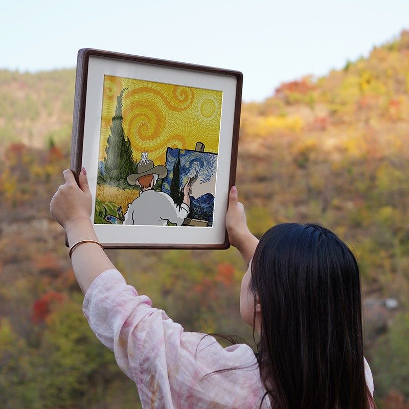 Q版卡通搞怪梵高世界名画横版装饰画客厅餐厅卧室儿童房挂画