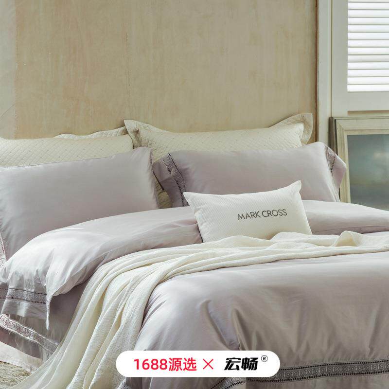 80支双股超细旦天丝棉四件套法式浪漫蕾丝花边长绒棉高端款套件