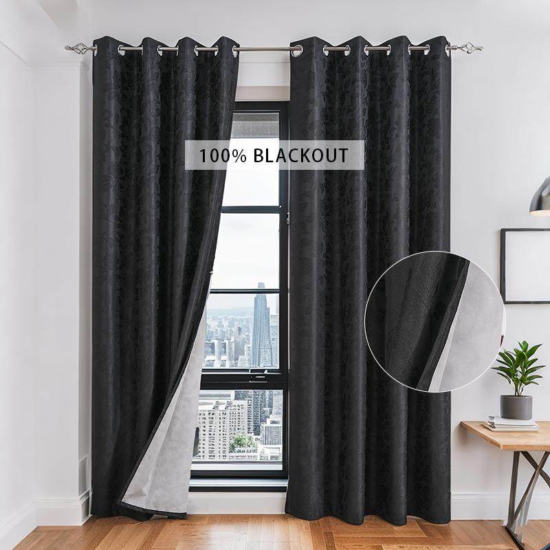 全遮光布艺窗帘夏季新款防晒隔热蕾丝环保涂层卧室阳台遮光成品