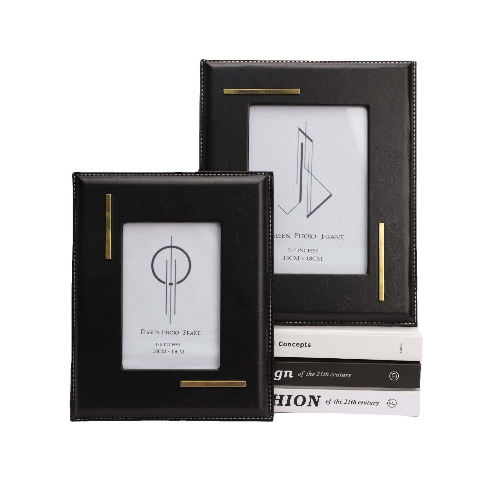 现代简约木质烤漆皮革相框6寸7寸画框样板房书房桌面软装饰品摆件