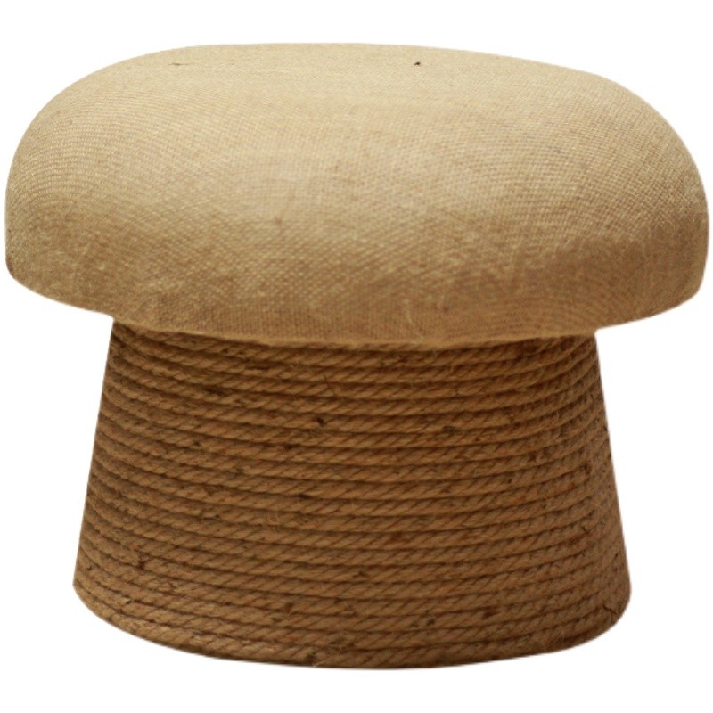 蘑菇矮客厅沙发脚凳实木换鞋凳麻绳创意茶几凳家用小圆坐墩