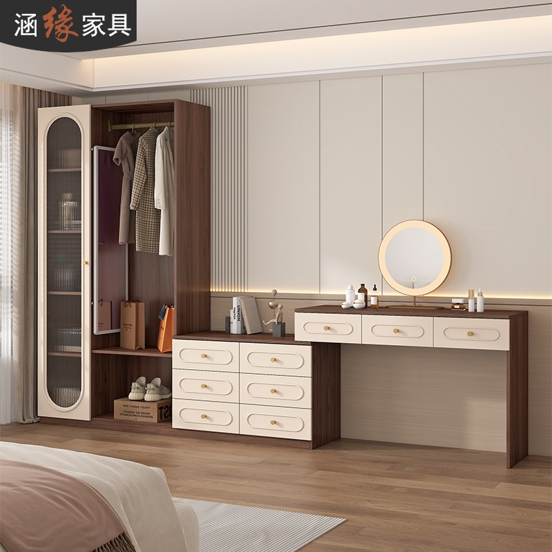 中古风翻盖梳妆台斗柜衣柜一体挂衣架卧室床尾柜落地衣帽架7A73