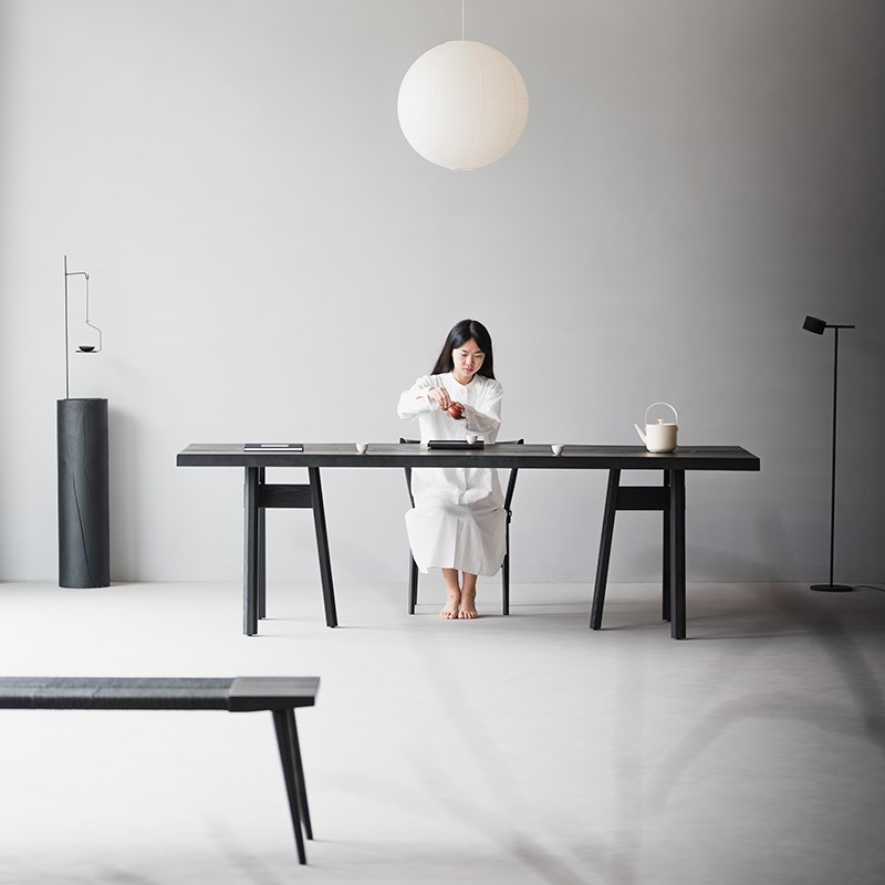 叁几 侘寂风黑色实木大板茶桌家用小户型书桌白蜡木餐桌子工作台