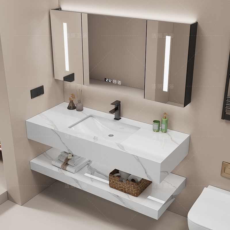 简约浴室柜组合岩板陶瓷盆现代简约卫生间洗漱台洗手池洗脸池手盆