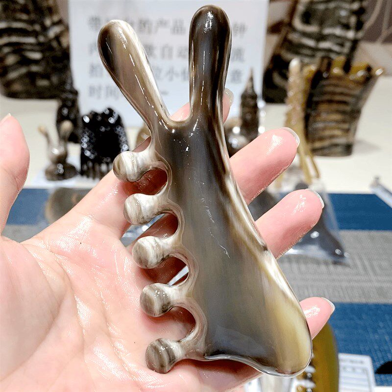 白水牛角梳头部经络梳宽齿梳家用水滴齿按摩梳头疗梳头皮刮痧脸梳