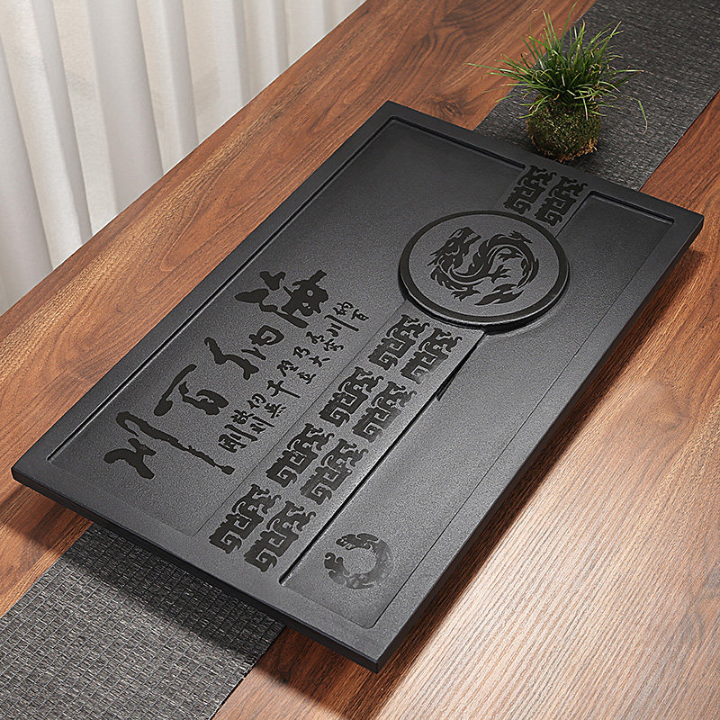 80*37乌金石茶盘定制嵌入式茶桌中间面板火烧石材漏水板订做更换