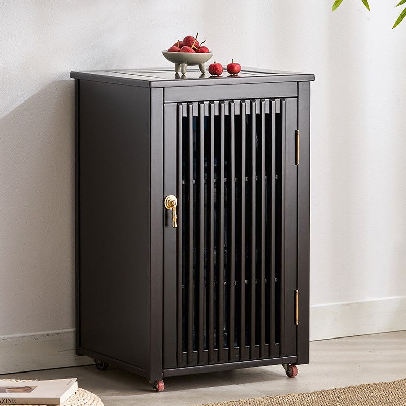 茶水柜单壶烧水下置桶装水茶吧推拉茶几实木可移动茶几中古风边几