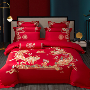 140支全棉新婚庆大红色龙凤百子图四六十件套结婚嫁床上用品喜被