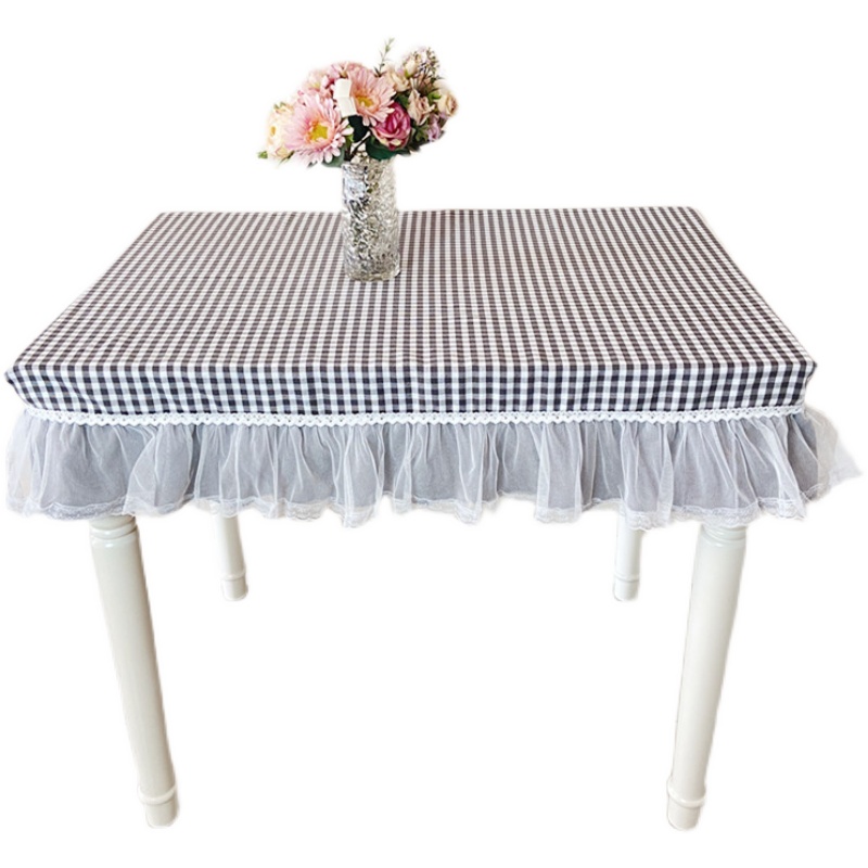 小格子蕾丝餐桌罩麻将机桌布正方形桌电视柜茶几盖布幼儿园桌布