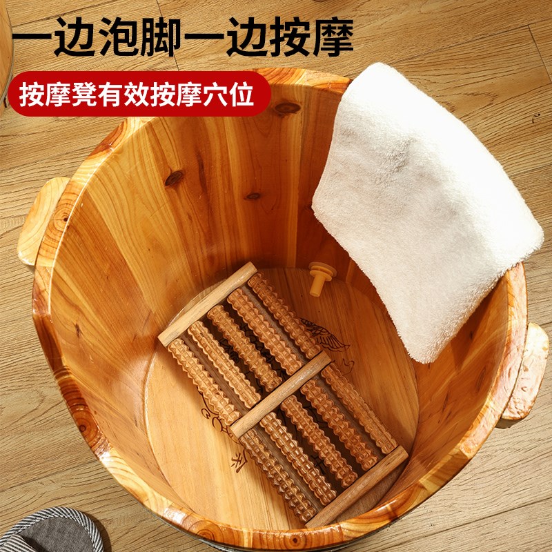 杉木泡脚桶高深桶家用足浴洗脚木桶养生盆木盆过小腿带轮子带排水