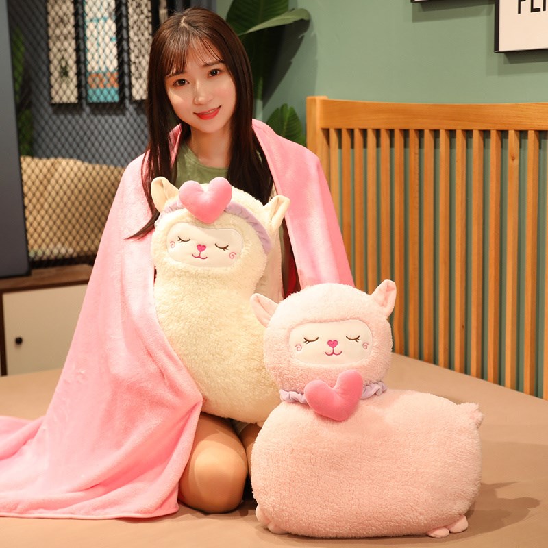 可爱羊驼二合一毯子午睡枕女生睡觉抱枕毛绒沙发靠垫车载靠枕