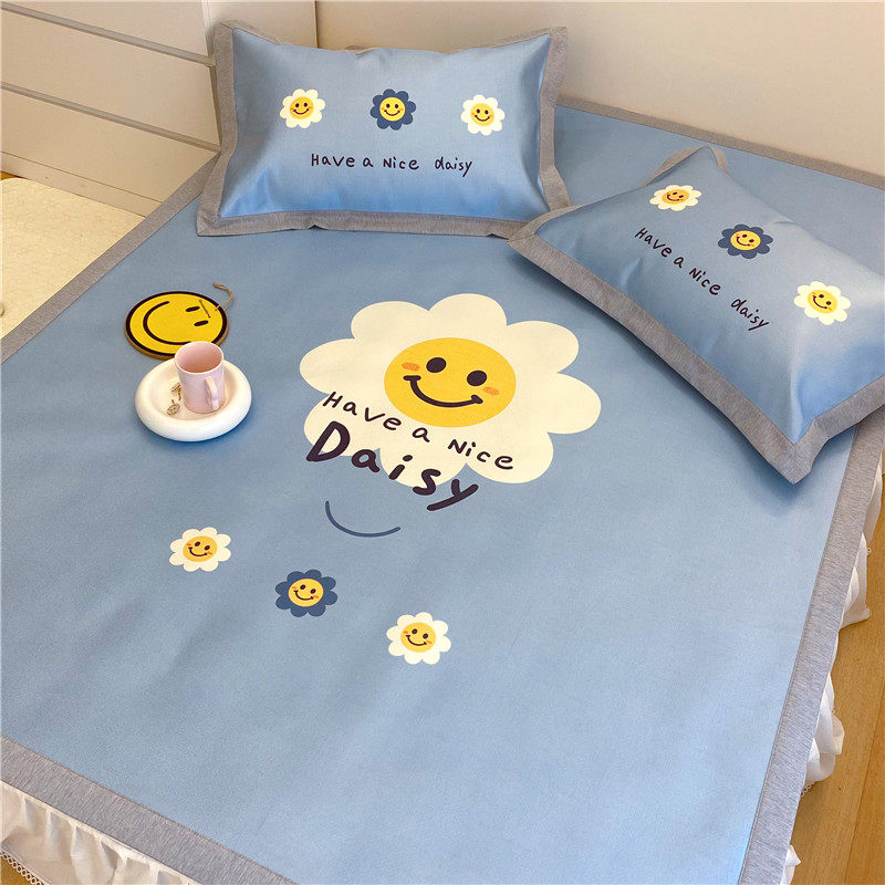 小清新夏季冰丝凉席三件套双人可水洗空调软席子可折叠1.5/1.8m席