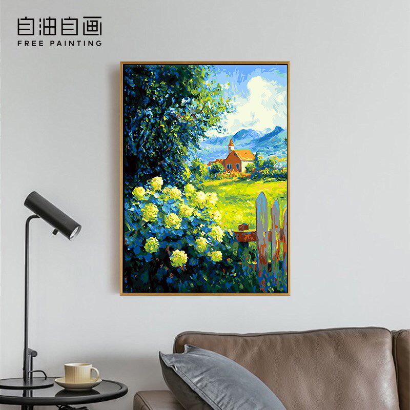 自油自画 数字油画diy手绘手工填充填色减压花卉油彩装饰画 绿野