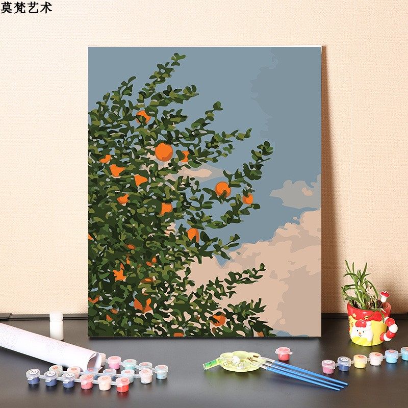数字油画diy手工填充治愈系风景画夏橙熟了手绘涂色丙烯油彩画画