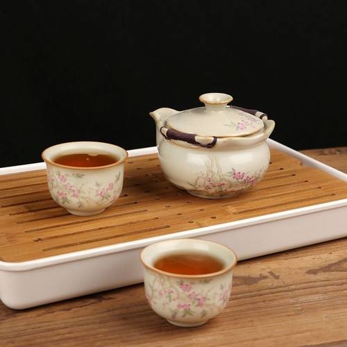 米黄汝窑茶具盖碗茶杯单个防烫手冲泡壶茶杯冰裂手抓壶泡茶专用碗